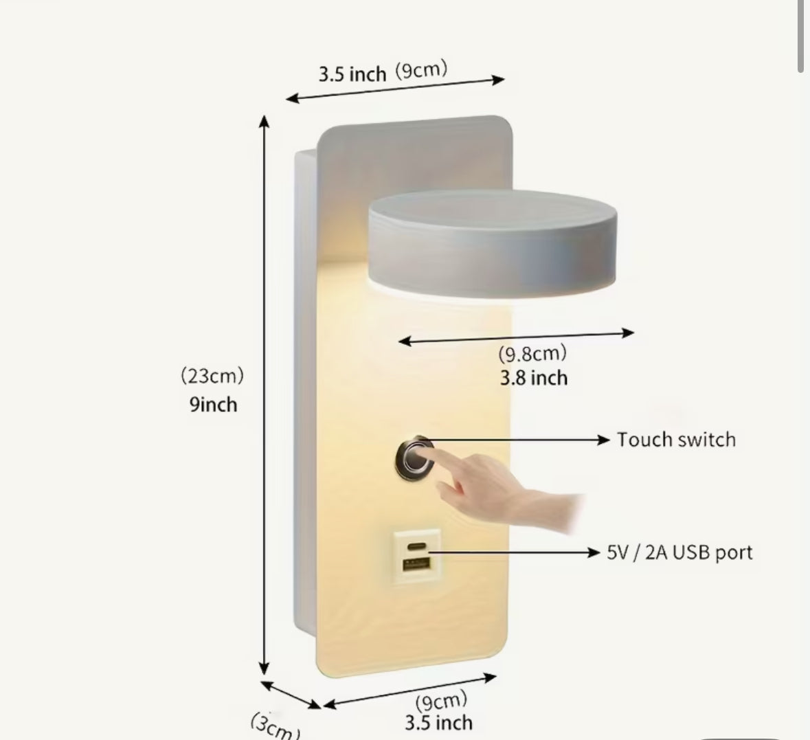 Wall-mounted reading lamp with dimming switch