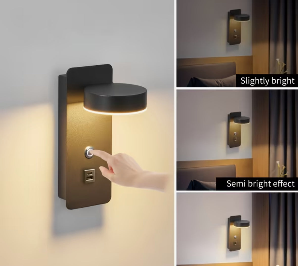 Wall-mounted reading lamp with dimming switch