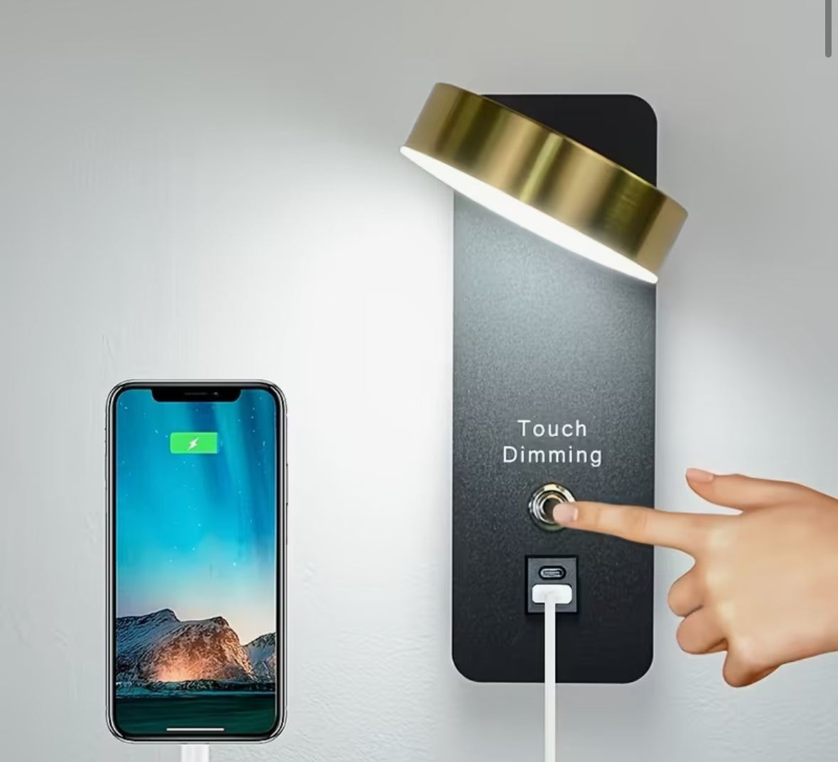 Wall-mounted reading lamp with dimming switch