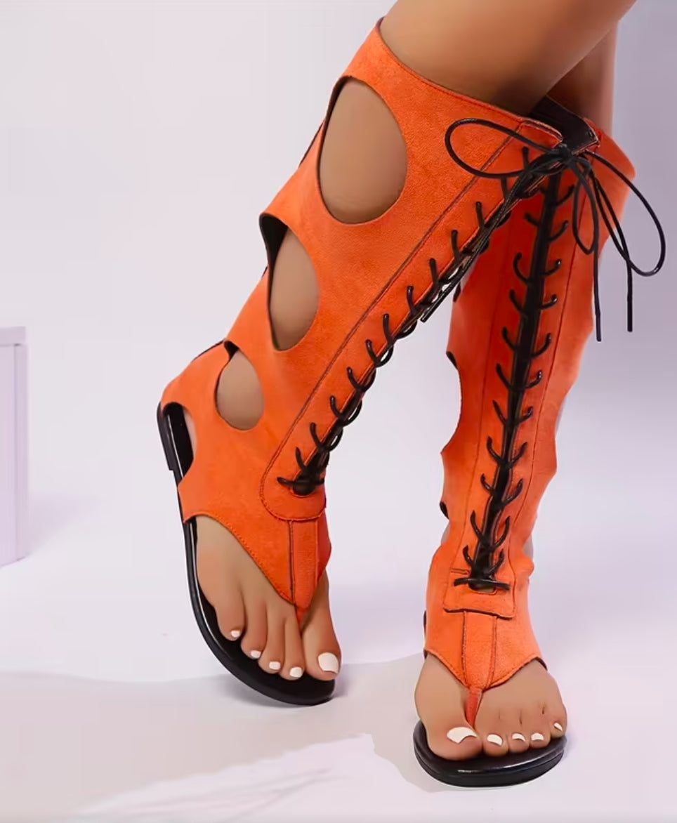 Women'S Chic Lace-Up Knee-High Roman Boots