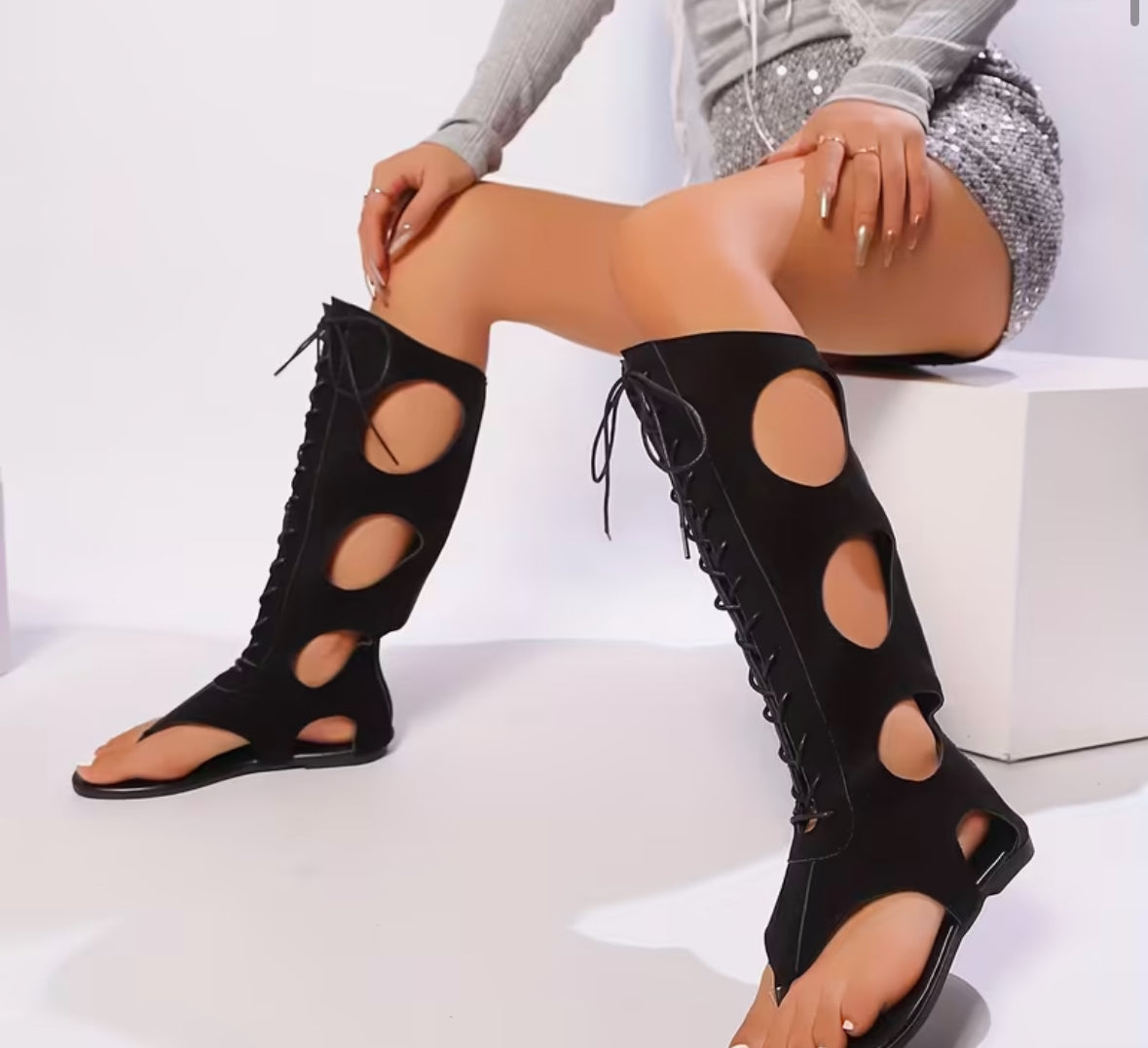 Women'S Chic Lace-Up Knee-High Roman Boots