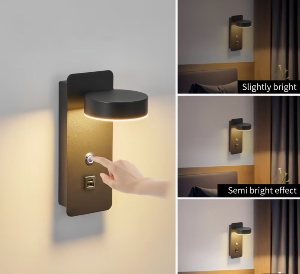 Wall-mounted reading lamp with dimming switch