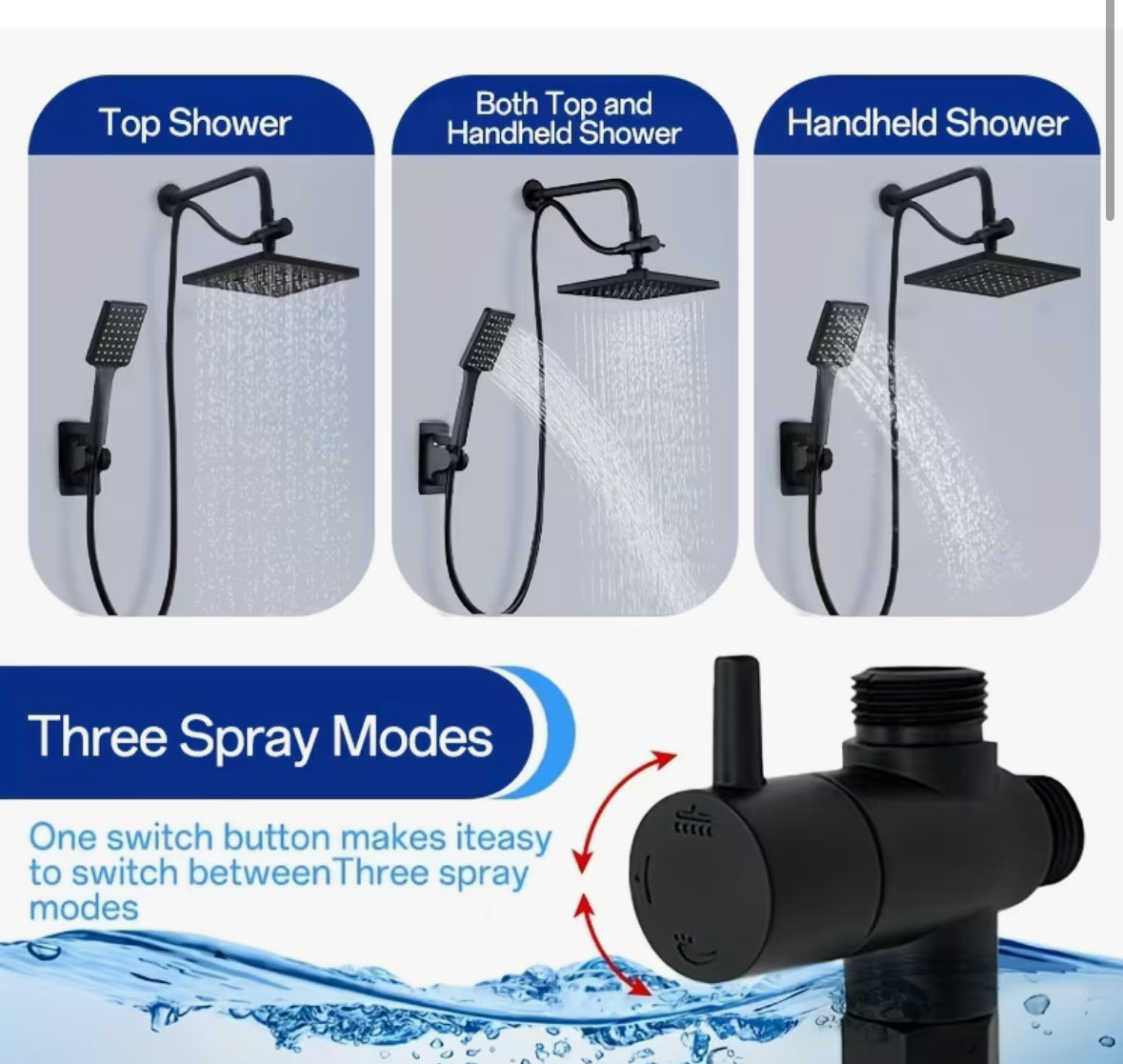 1 set of luxury matte black shower set with handheld showerhead