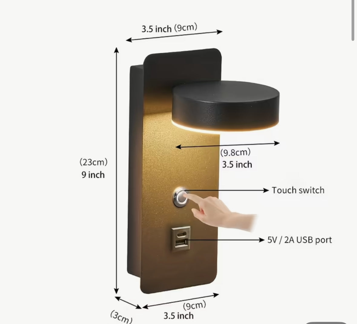 Wall-mounted reading lamp with dimming switch
