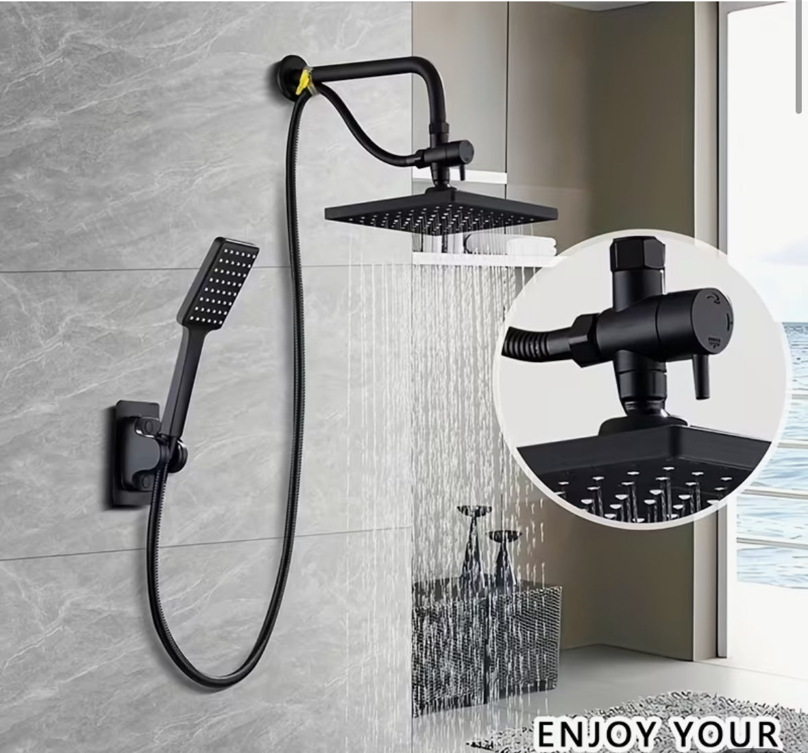 1 set of luxury matte black shower set with handheld showerhead