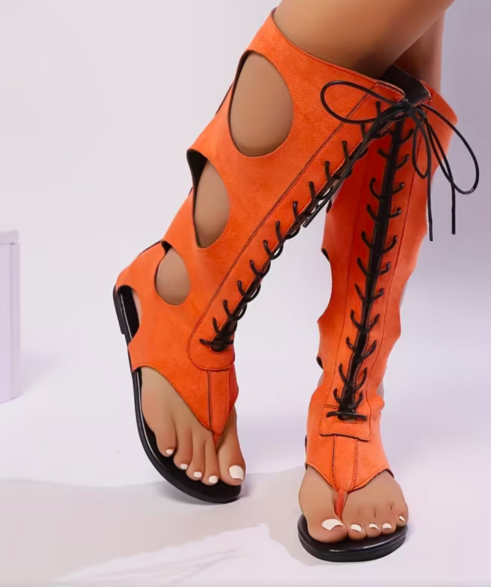 Women'S Chic Lace-Up Knee-High Roman Boots
