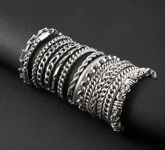 12pcs Hip Hop Style Stainless Steel Cuban Bracelets