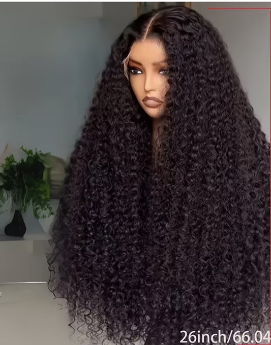 1pc 66.04cm 180% Density 13x4x1 Lace Front Wig Black Kinky Curly