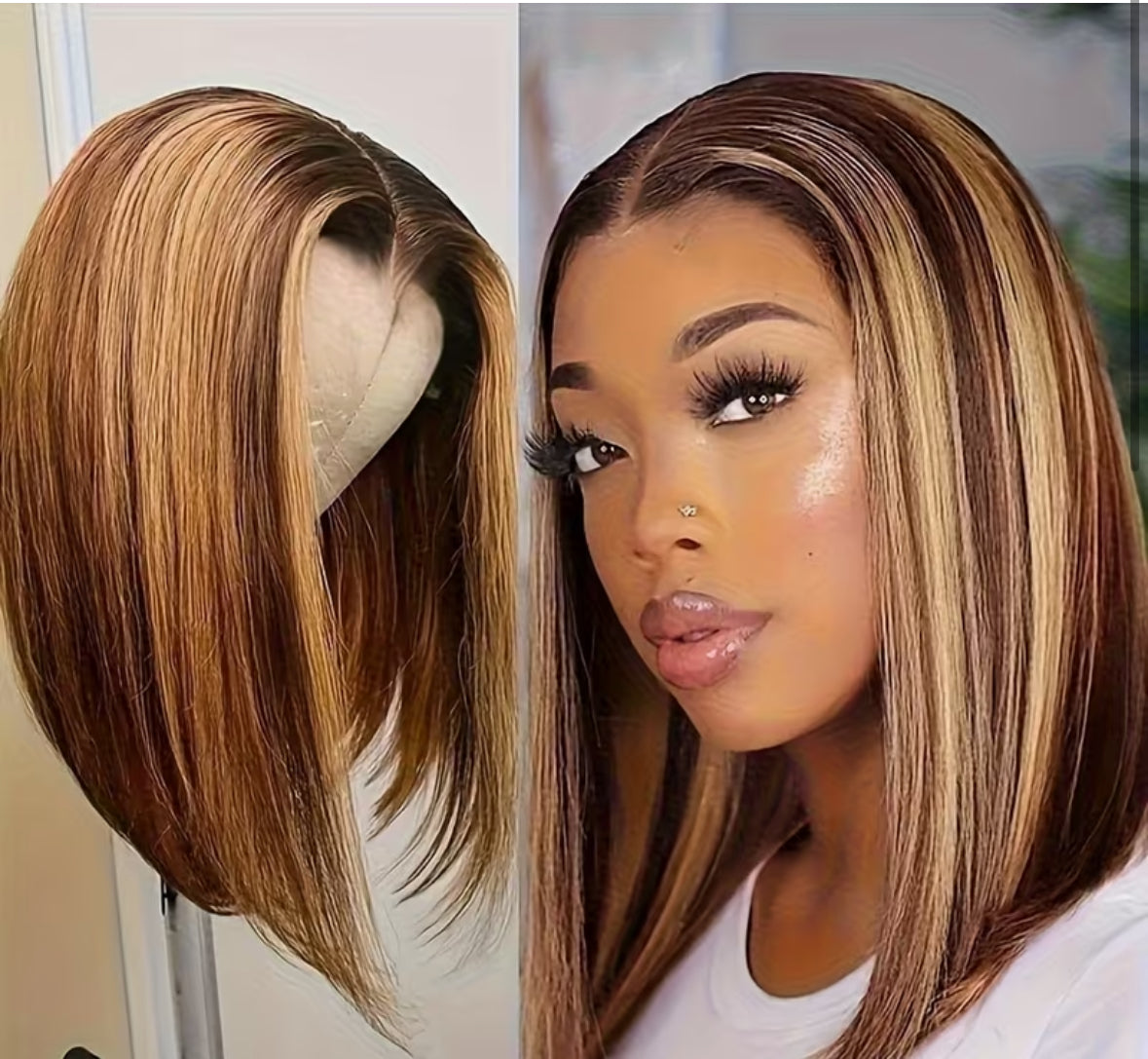 12-Inch Bob Style Wig Color: Mixed-color, Hair Length: 30.48cm