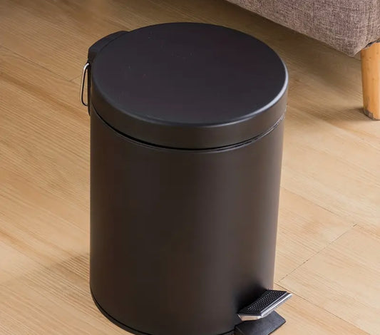 1pc 3L Matte Black Metal Trash Can with Lid