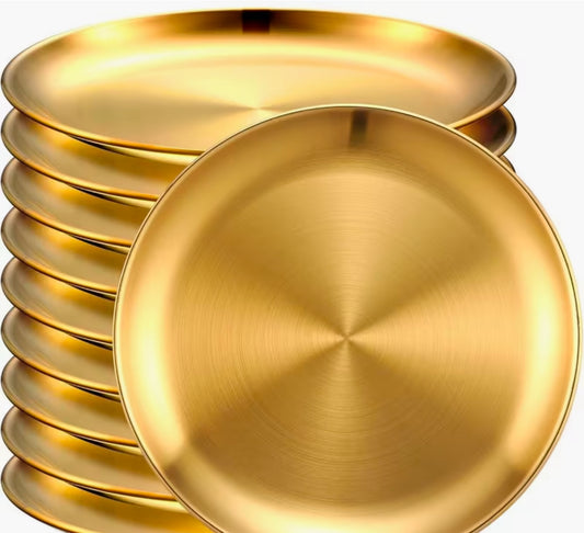 1 Set of 10pcs, 16.99 cm Golden Stainless Steel Dinner Metal Plates